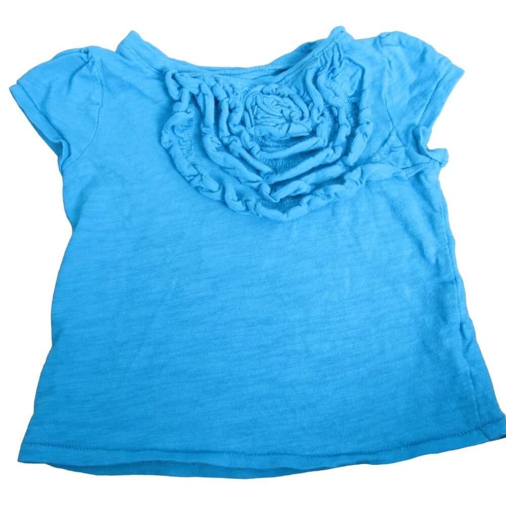 Old Navy Pullover T Shirt Toddler Girls Size 12-18M Blue Short Sleeve‎ Rose Tee